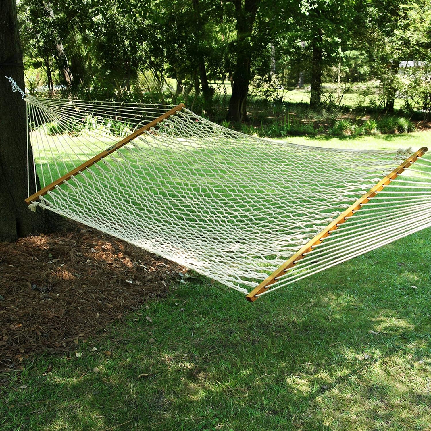 Original Pawleys Island Large Oatmeal DuraCord Rope Hammock – 13 ft. x 55 in., 2-Person, 450 lb Capacity, Oak Spreader Bar, Zinc-Plated Hardware, Handcrafted in the USA - Image 7