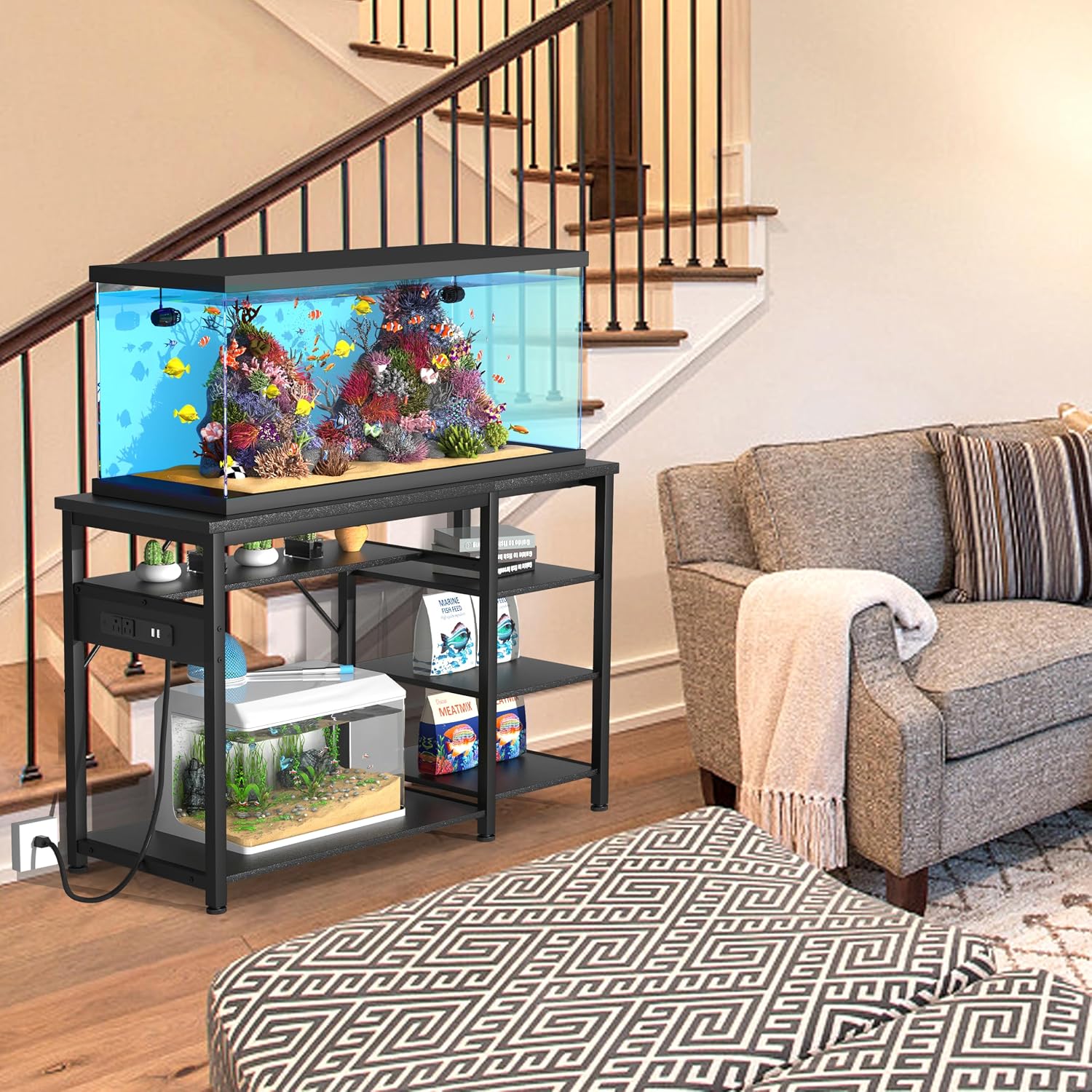 GRLEAF 40-50 Gallon Aquarium Stand: 900LB Capacity, Built-In Power Outlets, 3-Tier Shelves for Fish Tank Accessories Storage, Heavy-Duty Steel/Wood Hybrid for Fish & Reptile Tanks | Excludes Tank - Image 3