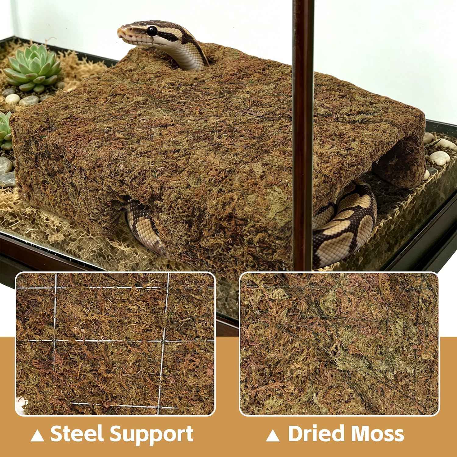 M Size Yellow Moss Cave Hide, Reptile Shelter for Gecko Snake | Moss-textured yellow finish, Supports shedding cycles, Handcrafted durability - Image 3