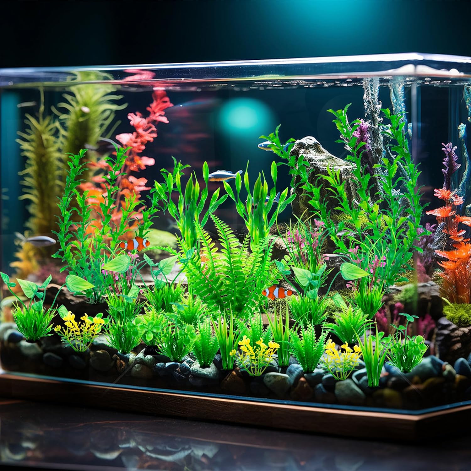 Ameliade Aquarium Artificial Green Plastic Plants Decorations 26 PCS Large Fish Tank Accessories Goldfish Betta Tank Decor - Image 4