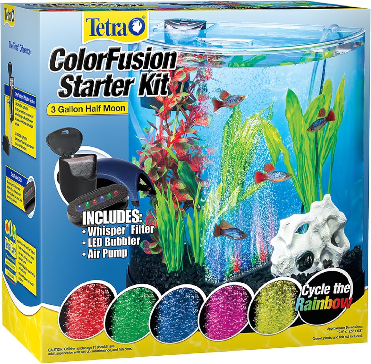 Tetra 3 Gallon Small Fish Tank, Aquarium Starter Kit, with Filter, Air pump, & Color Changing Light, Half Moon shape, for Gold Fish & Betta - Image 8