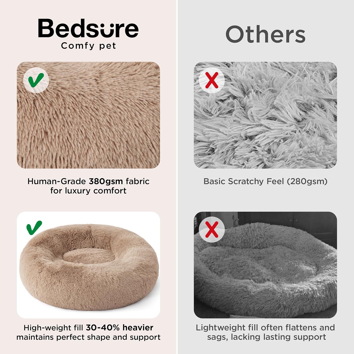 Bedsure Calming Dog Bed Medium Size Dog Donut Washable Pet Bed,30ins Camel | Fluffy Faux Fur Round Cuddler,Machine Washable,Anti-Slip Bottom,Anti-Anxiety,Deep Sleeping for Pets Up to 45 Lbs - Image 3