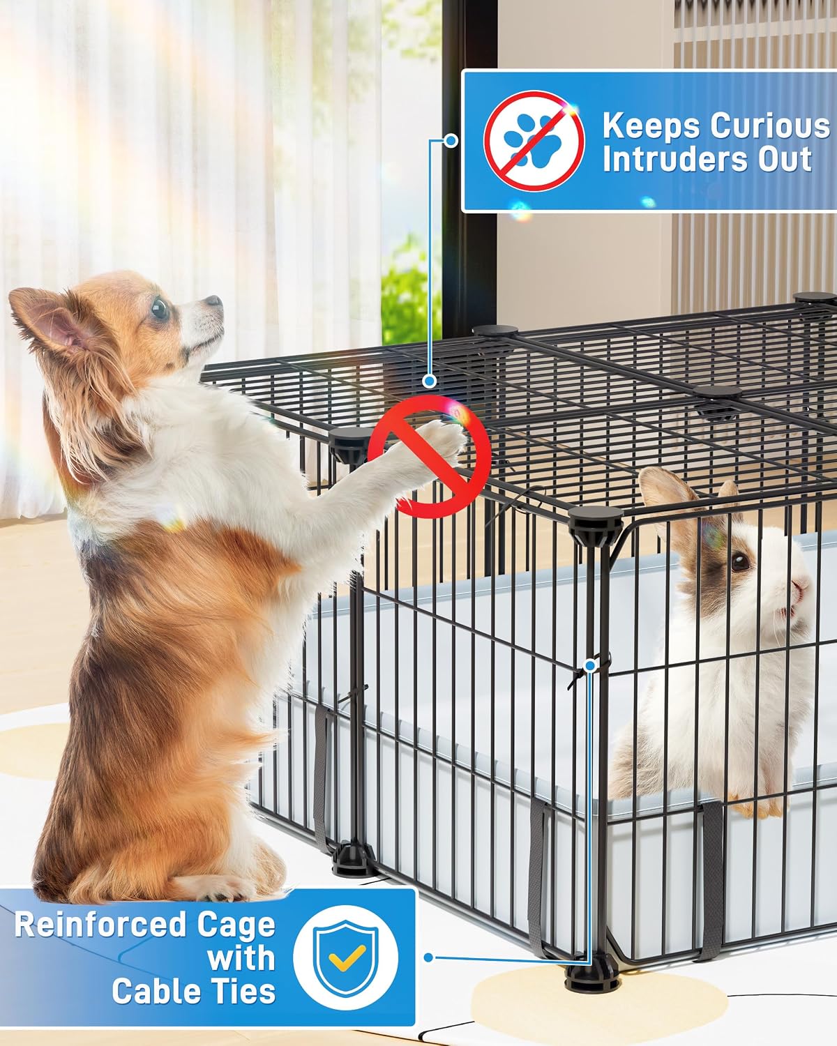 BUCATSTATE Guinea Pig Cages for 2, 20 Panels Guinea Pigs Playpen with Waterproof Mat, Metal Rabbit Cage Indoor for Hedgehogs, Quail, Chickens (56" L x 24" W x 12" H) - Image 2