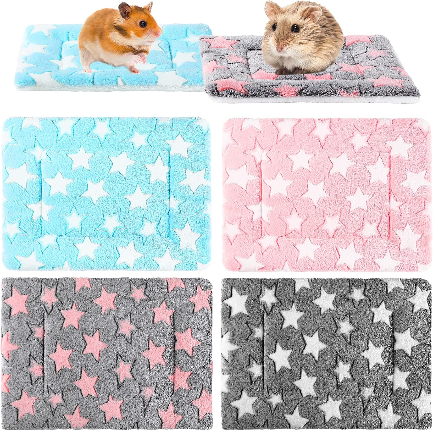 Tuanse 4 Pack Guinea Pig Bed Mat Bedding Rabbit All Season Soft Fleece Bed Pad for Small Animal Mattress Fleece Sleeping Pad for Hedgehogs Bunny Ferrets Hamster(Star,13 x 10 Inch)