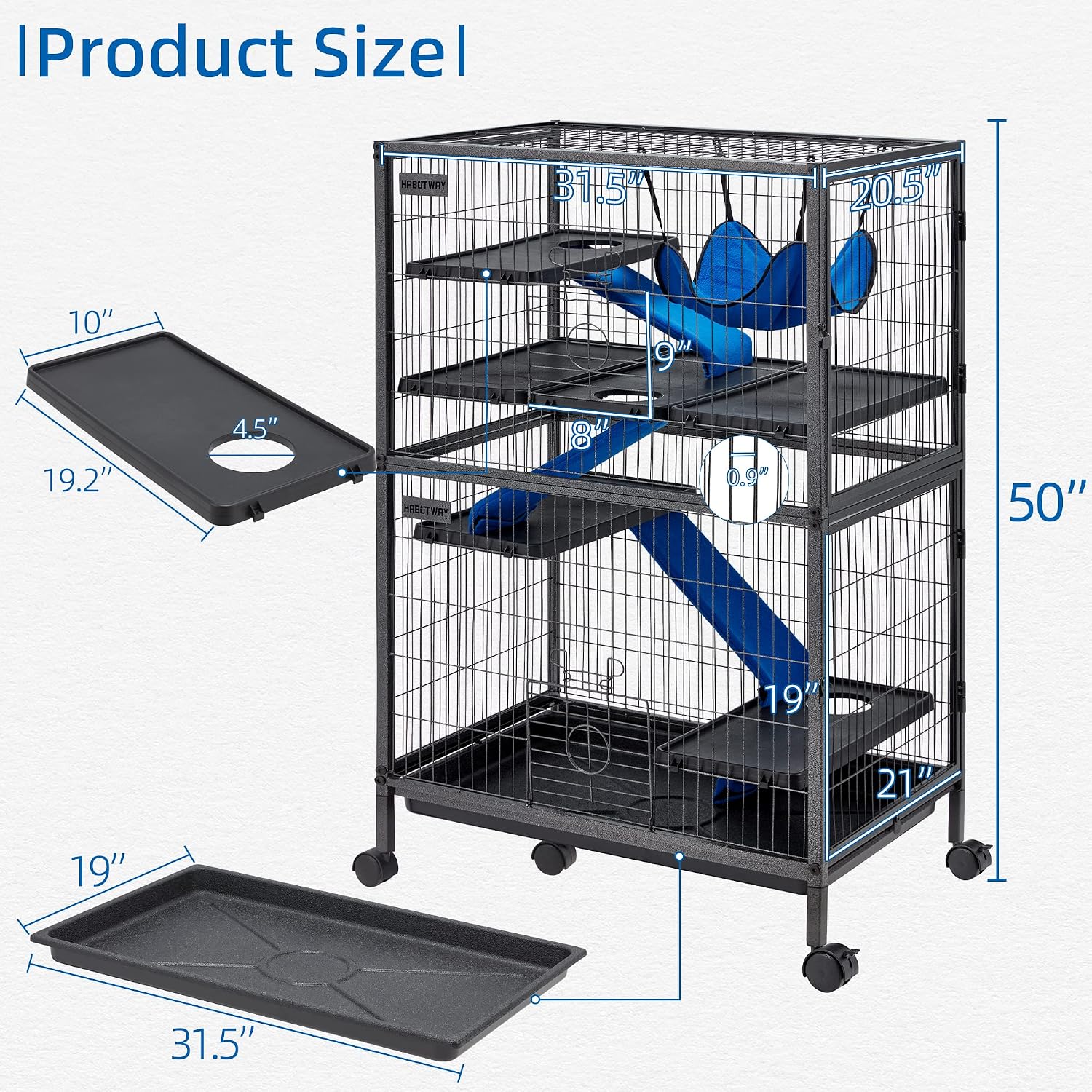 HABUTWAY 50''H Metal Small Animal Cages, Rolling Chinchilla Cage with Removable Ramps, Lagre Cage for Chinchillas/Guinea Pigs/Rabbit, Ferret Cages with Hammock & 5 Tiers, Black - Image 3
