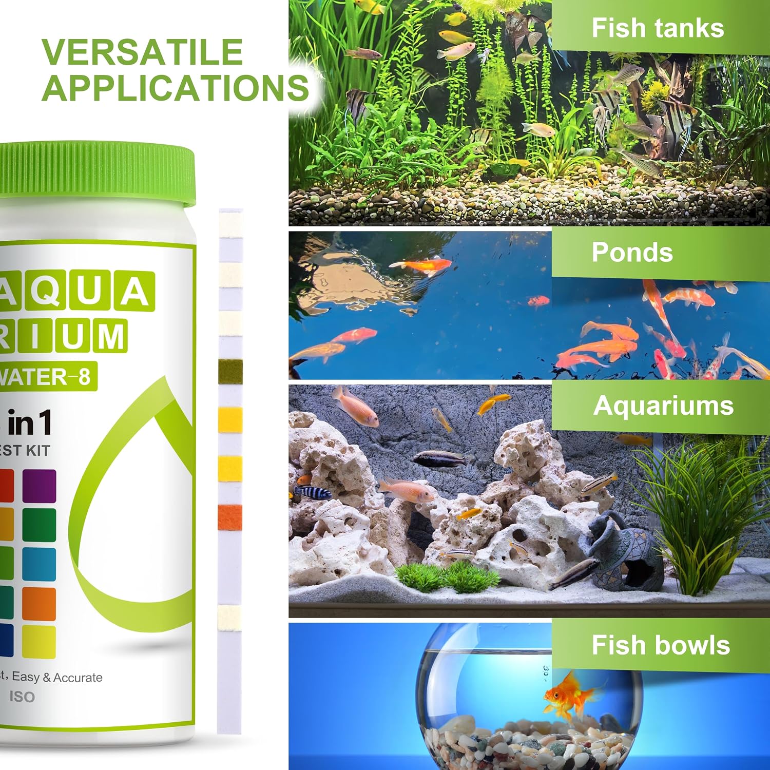 AAwipes Aquarium Ammonia Test Strips 8-in-1 |100 Strips | Quick & Accurate Water Testing for Freshwater & Saltwater Tanks -Test pH, Sodium Chloride, Alkalinity, Hardness, Chlorine etc. (K02-100) - Image 3