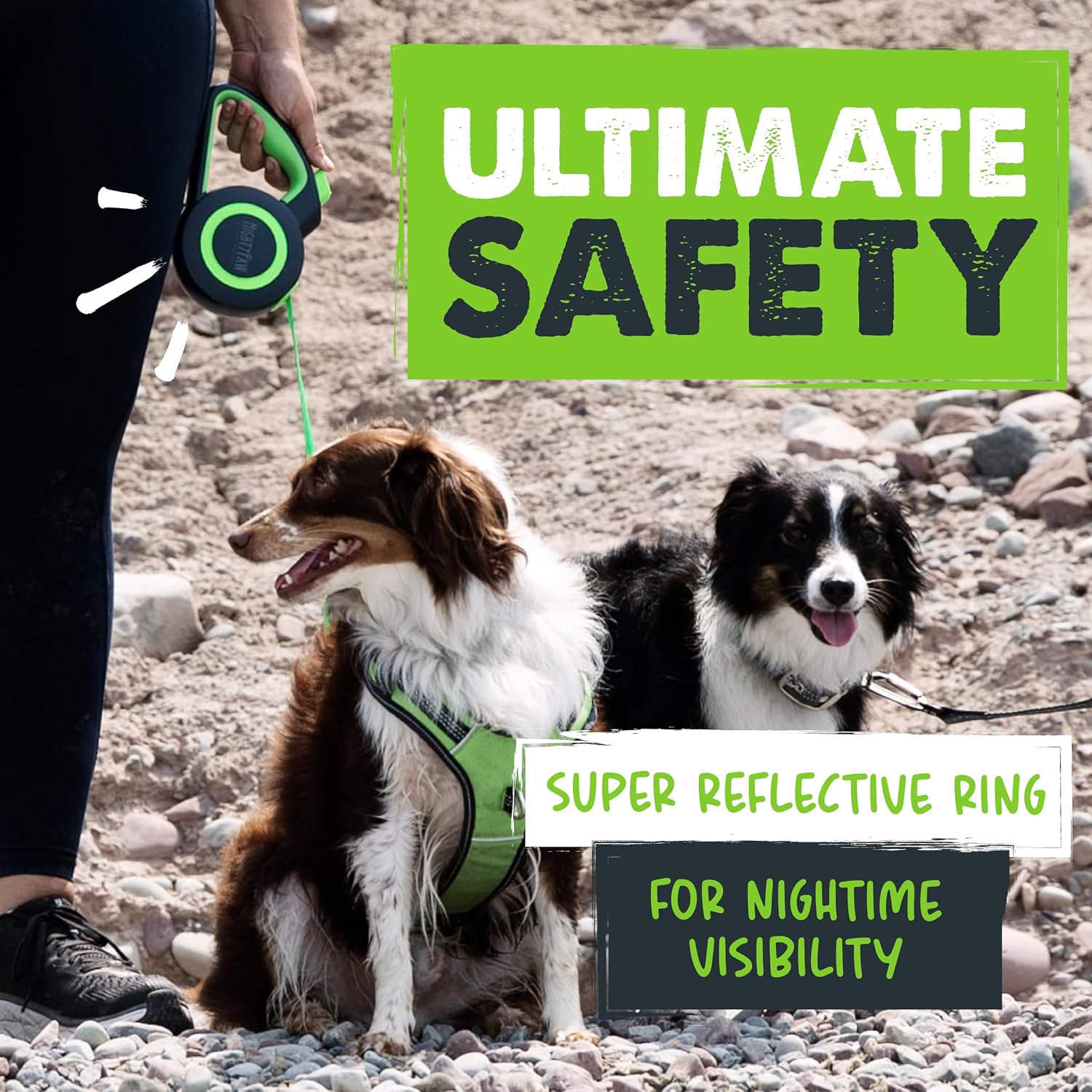 Mighty Paw Retractable Dog Leash 2.0 | 16' Heavy Duty Reflective Nylon Tape Lead for Pets up to 0-50 lbs. Tangle Free Design W/One Touch Quick-Lock Braking System & Anti-Slip Handle (Green/Lite) - Image 8