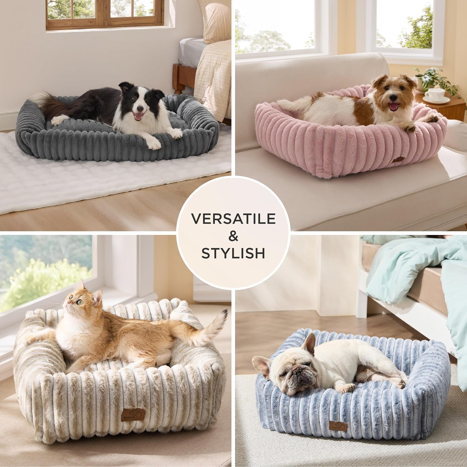Bedsure ComfyFleece™ Cute Dog Bed for Small Medium Dogs Washable,25in Cream | Furry Puppy Beds,Square Rectangle Orthopedic Corduroy Aesthetic Pet Beds,Removable Zipper Cover,Non-Slip Bottom,Up to 15 Lbs - Image 5