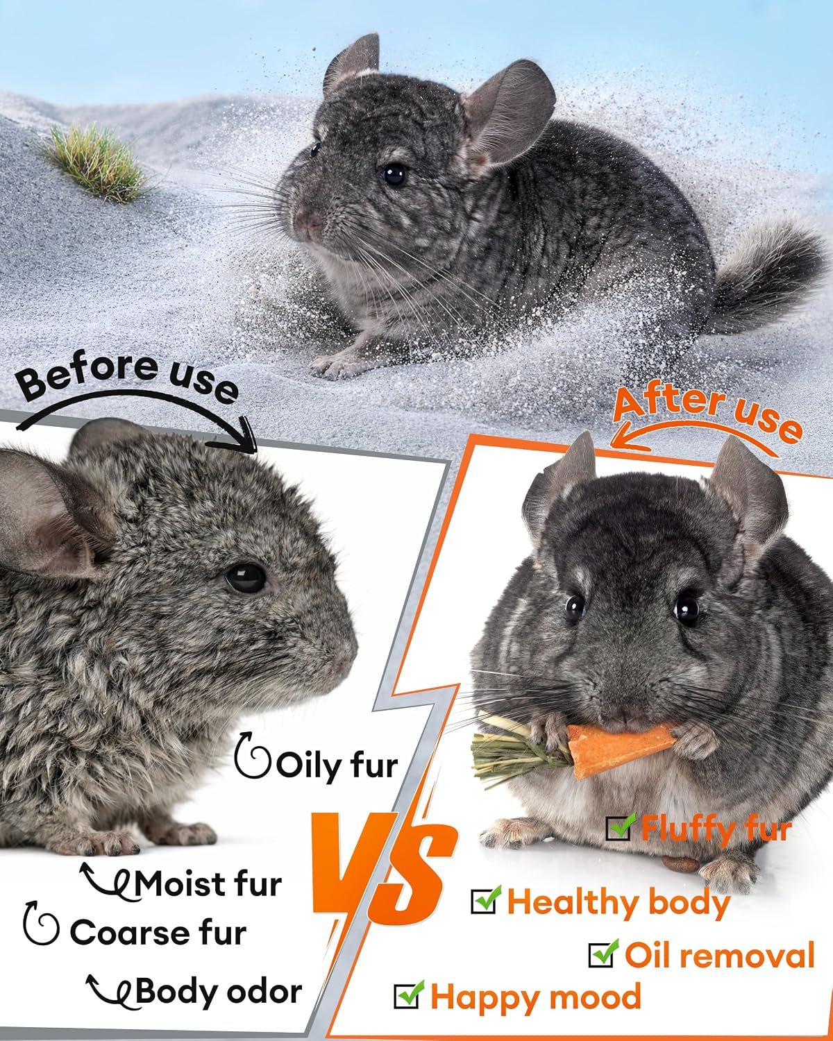 Chinchilla Dust Bath - Gentle Powder for Hamsters & Gerbils, 18oz | Natural sand bath for healthy fur. Safe for chinchillas, hamsters, gerbils & small pets. Gentle, premium dusting powder. - Image 4
