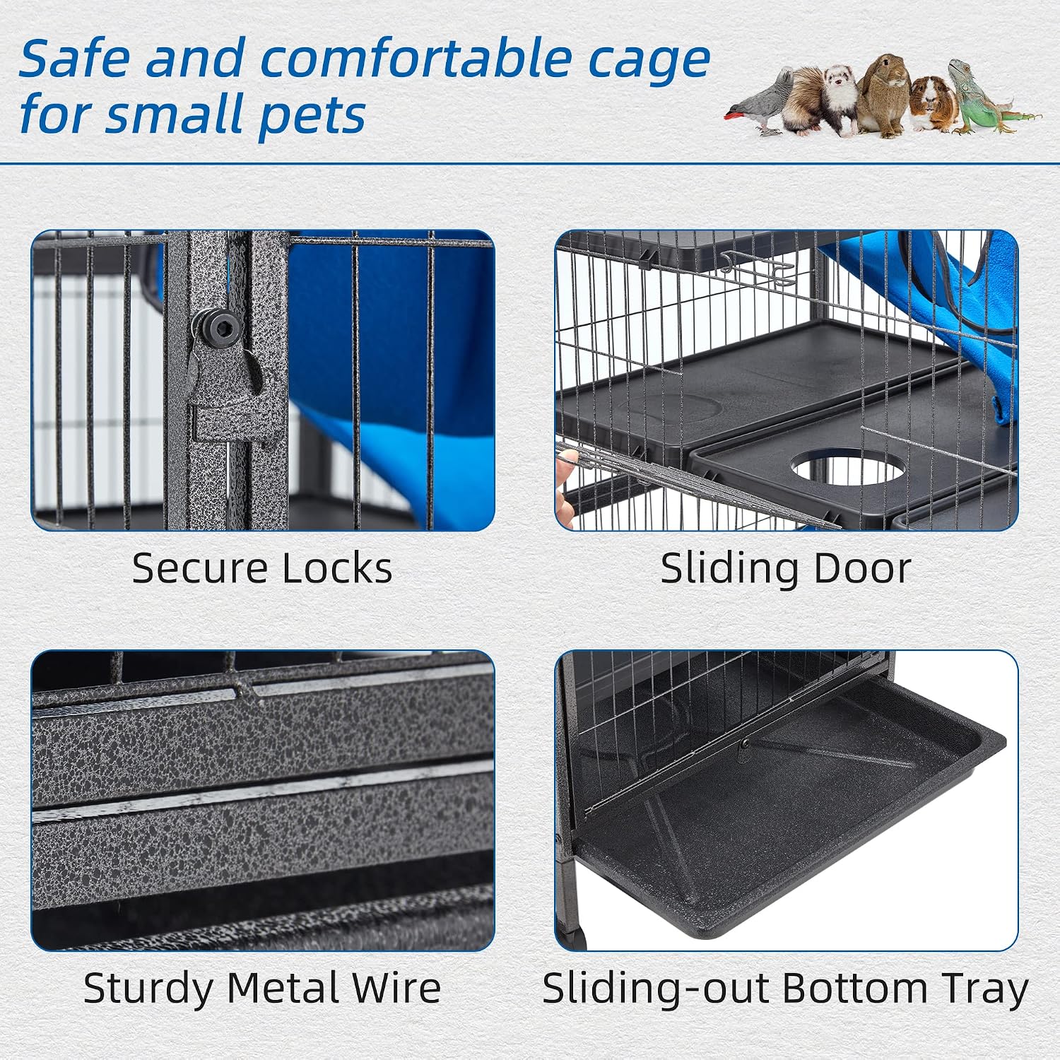 HABUTWAY 50''H Metal Small Animal Cages, Rolling Chinchilla Cage with Removable Ramps, Lagre Cage for Chinchillas/Guinea Pigs/Rabbit, Ferret Cages with Hammock & 5 Tiers, Black - Image 5