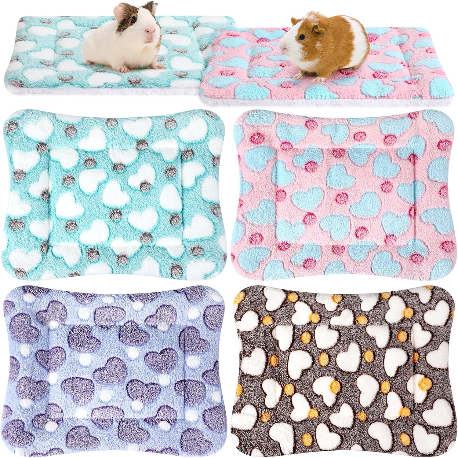 Tuanse 4 Pack Guinea Pig Bed Mat Bedding Rabbit All Season Soft Fleece Bed Pad for Small Animal Mattress Fleece Sleeping Pad for Hedgehogs Bunny Ferrets Hamster(Heart,13 x 10 Inch)