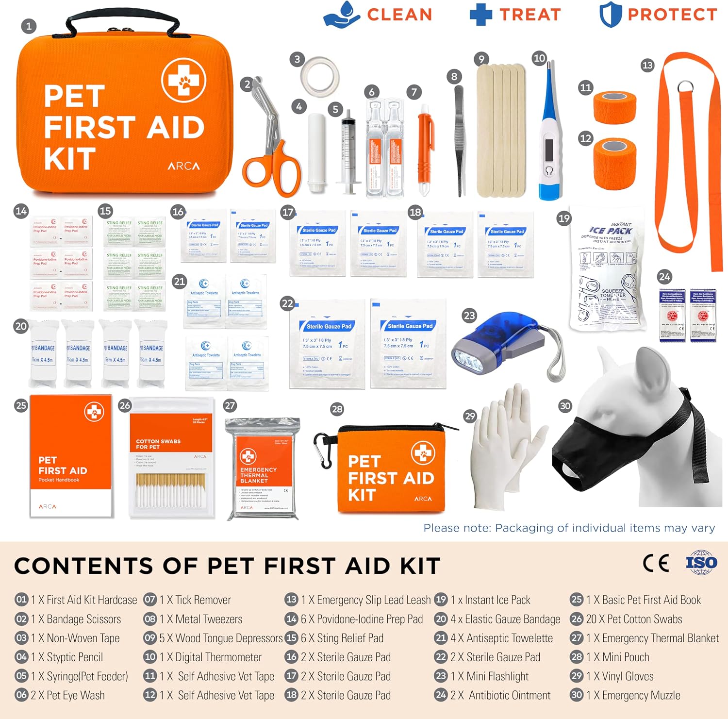 ARCA PET Cat & Dog First Aid Kit for Car - Pet Emergency Kit for Home Office Travel – Dog Camping Essentials with Digital Thermometer, Muzzle & Mini First Aid Pouch - Image 2