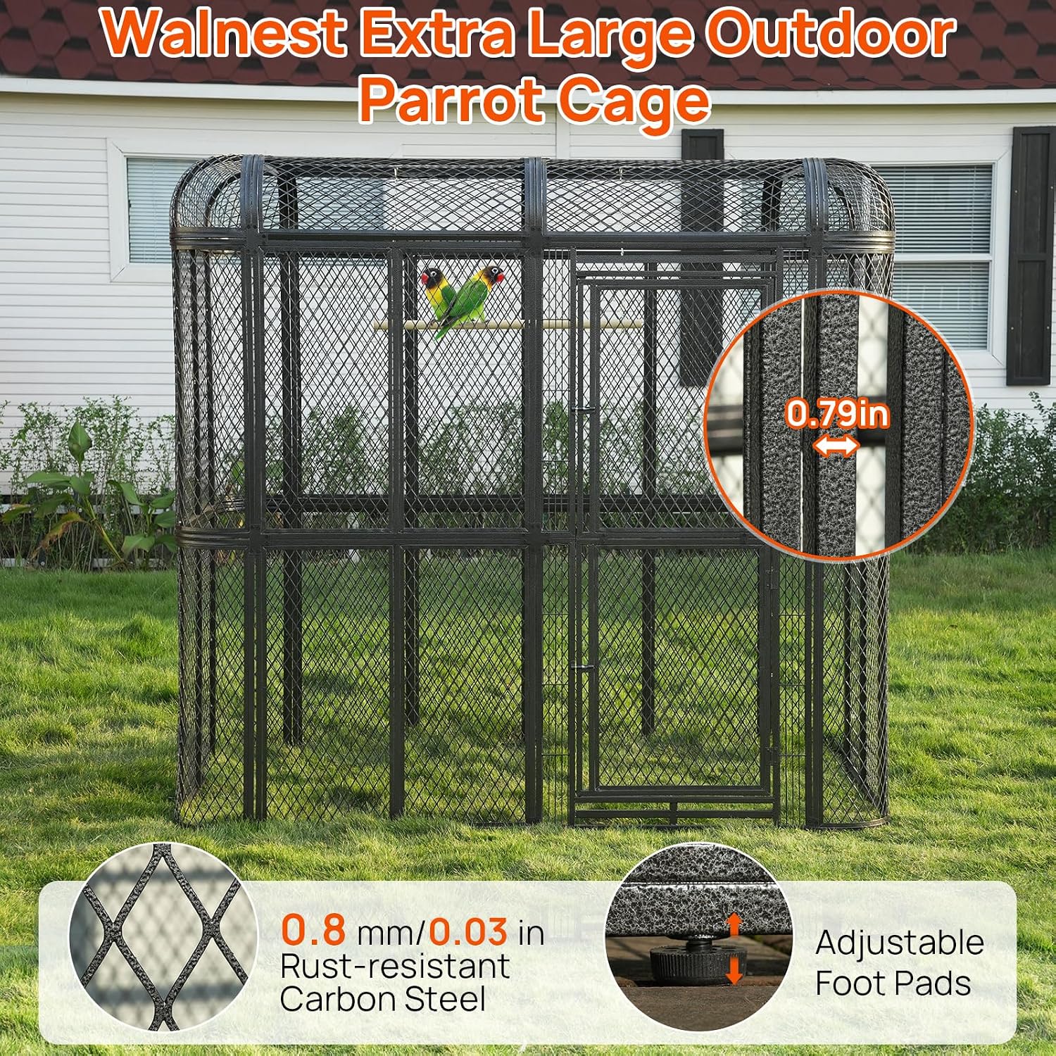 77" Walk-in Bird Cage, Heavy Duty Outdoor Aviary for Macaws | Parrots & Cockatiels Rustproof Carbon Steel, 6.4×3.8×7.95 Ft, Diamond Grid Design - Image 5