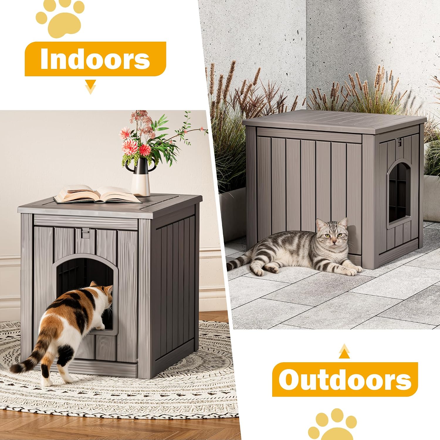 Cat Litter Box Enclosure, Multi-Functional Enclosed Cat Litter Box Furniture, Outdoor Cat House Weatherproof, Openable Front Door & Raised Floor, Easy to Clean & Assemble, Grey - Image 4