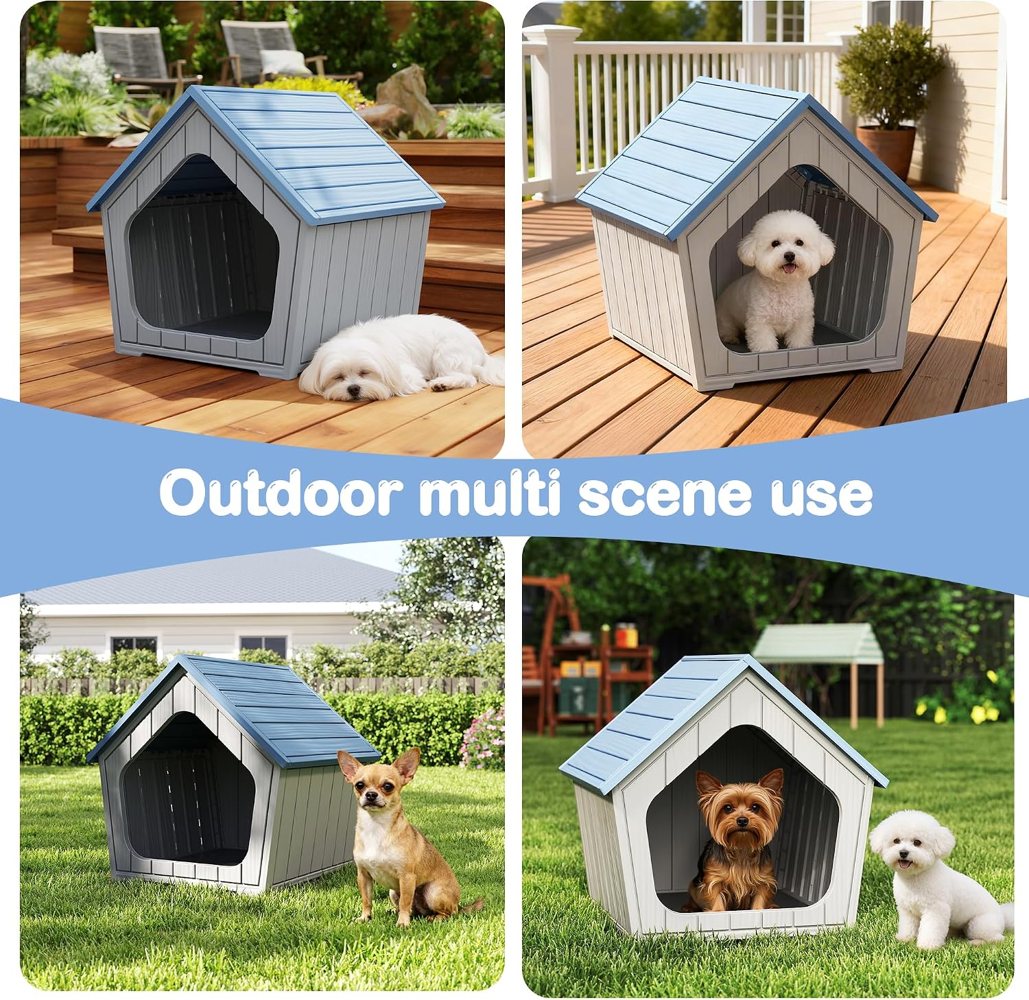 Bifanuo Dog House Outdoor Indoor for Small Dogs - Plastic Pet Shelter, Easy-Assemble & Weather-Resistant for Living Room, Balcony (Blue, 18" L x 22.4" W x 22.2" H) - Image 6