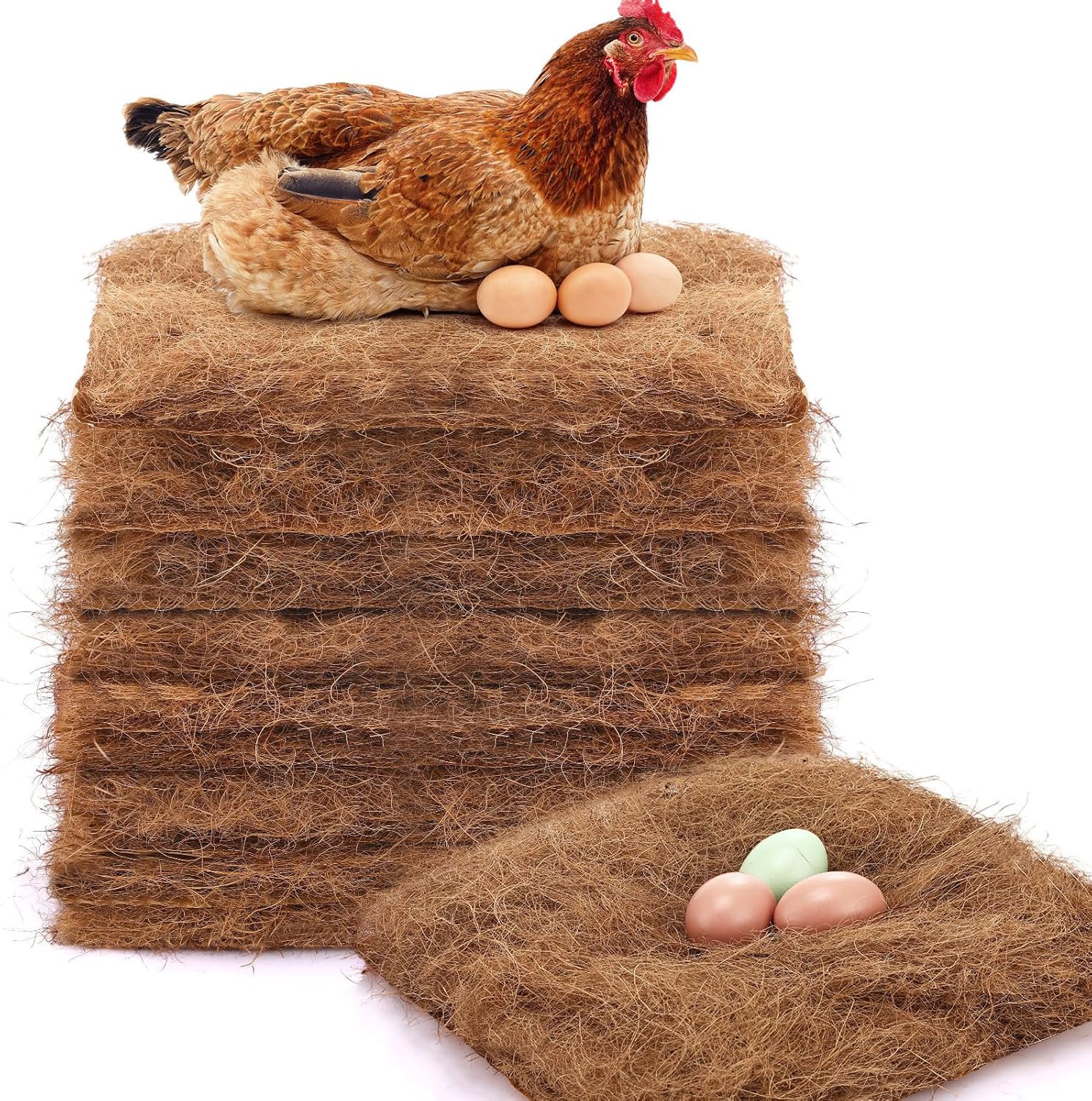 Yerliker 3 Pack Chicken Nest Box Pads Laying Hen Nesting Box Liners Nesting Pads Natural Coconut Fiber for Chicken Coop Bedding Fit Most Nest Boxes