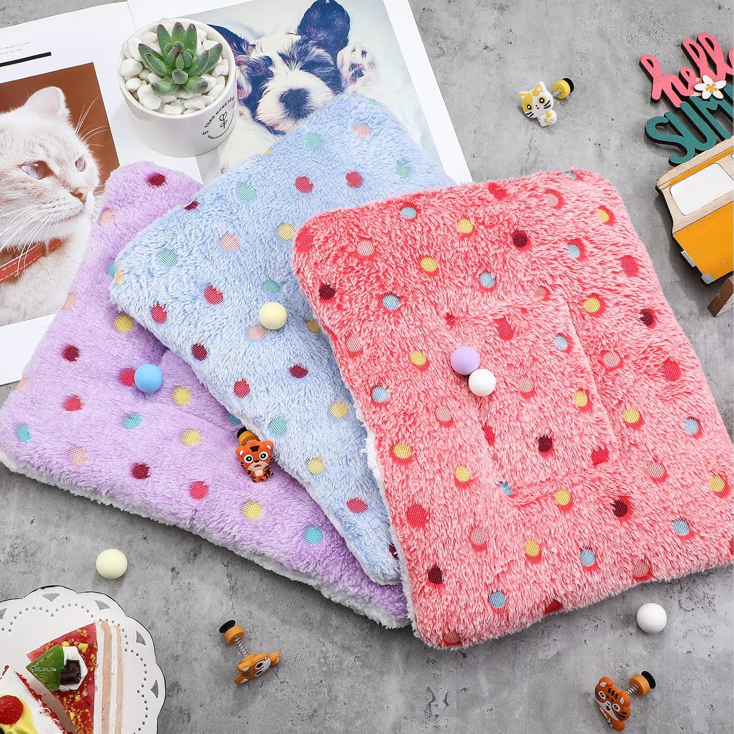 Jetec 3 Pcs Bunny Guinea Pig Beds Soft Bunny Mats Warm Guinea Pig Mat Small Animal Bed Pads Fleece Sleeping Pads for Indoor Rabbit Hamster Squirrel Hedgehog Chinchilla(Fleece,Dots,Red) - Image 3