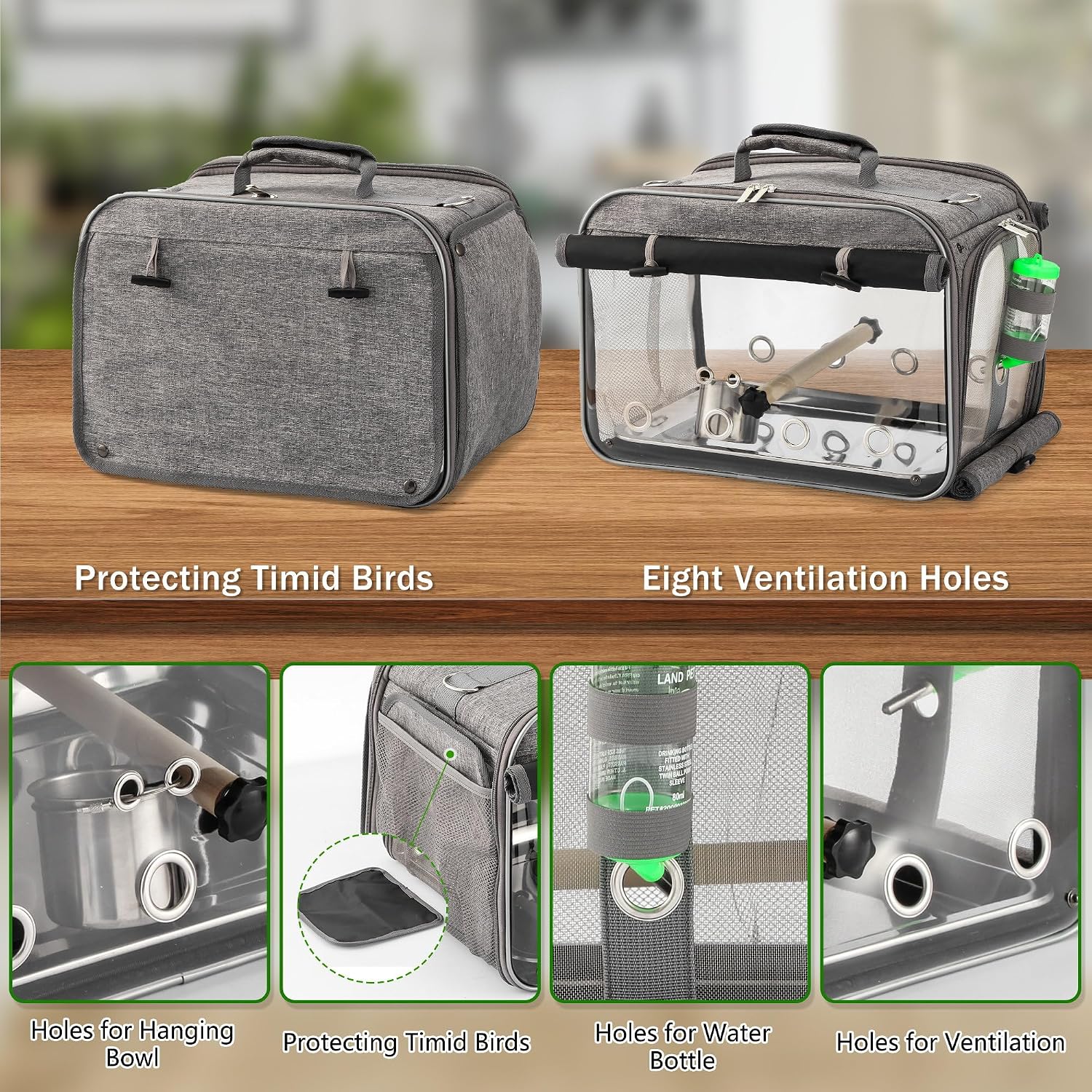 Bird Carrier Airline Approved, Bird Travel Cage with Indestructible Stainless Steel Mesh, Bird Travel Bag Lightweight and Portable with Water Bottle and Bowl - Image 4