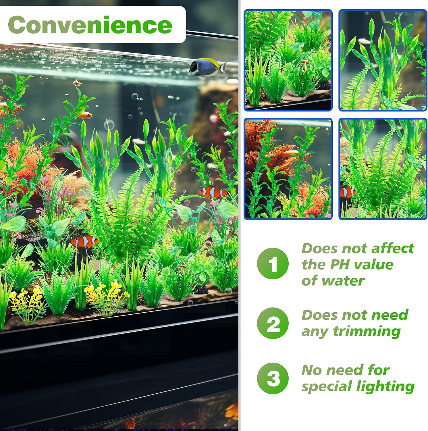 Ameliade Aquarium Artificial Green Plastic Plants Decorations 26 PCS Large Fish Tank Accessories Goldfish Betta Tank Decor - Image 7