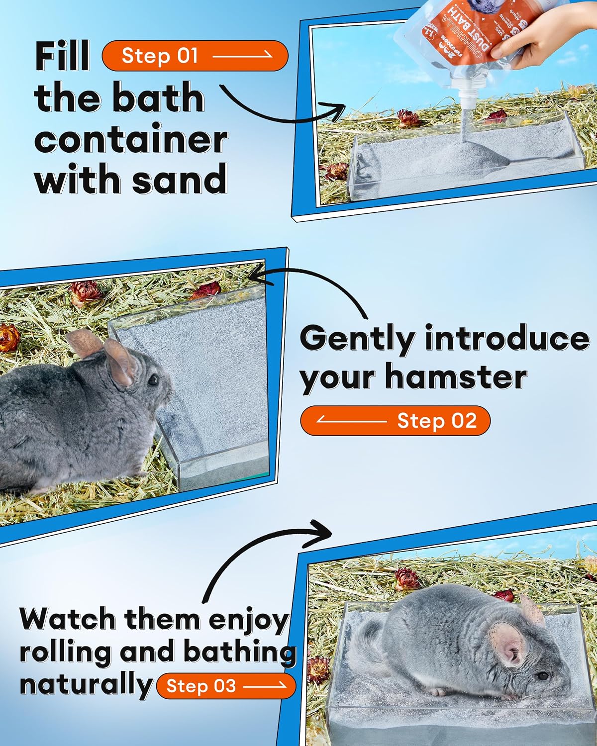 Chinchilla Dust Bath - Gentle Powder for Hamsters & Gerbils, 18oz | Natural sand bath for healthy fur. Safe for chinchillas, hamsters, gerbils & small pets. Gentle, premium dusting powder. - Image 5