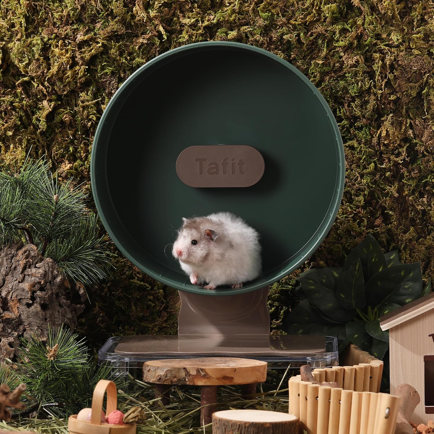 Quiet Hamster Wheel 10.2 Inch Dual-Bearings Silent Small Animals Running Exercise Wheel Height Adjustable for Syrian Hamsters, Gerbils, Rats, or Other Small Pets, Avocado Green - Image 2