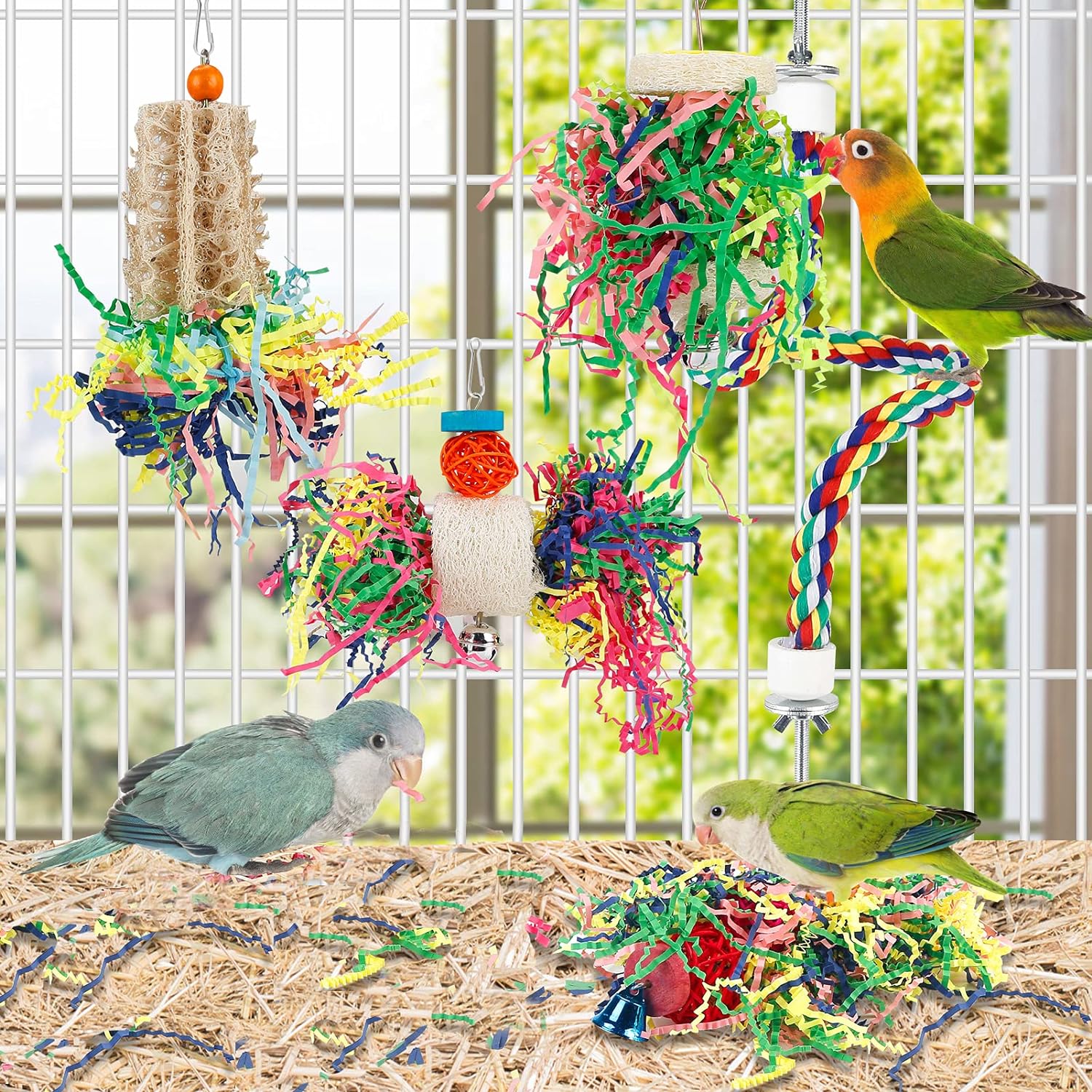 Bird Shredding Foraging Toys Parakeet Toy Chewing Hanging Toy Shredded Paper Bird Cage Accessories Bird Rope Perch for Conure Cockatiel Budgies Lovebird Parrotlet - Image 3