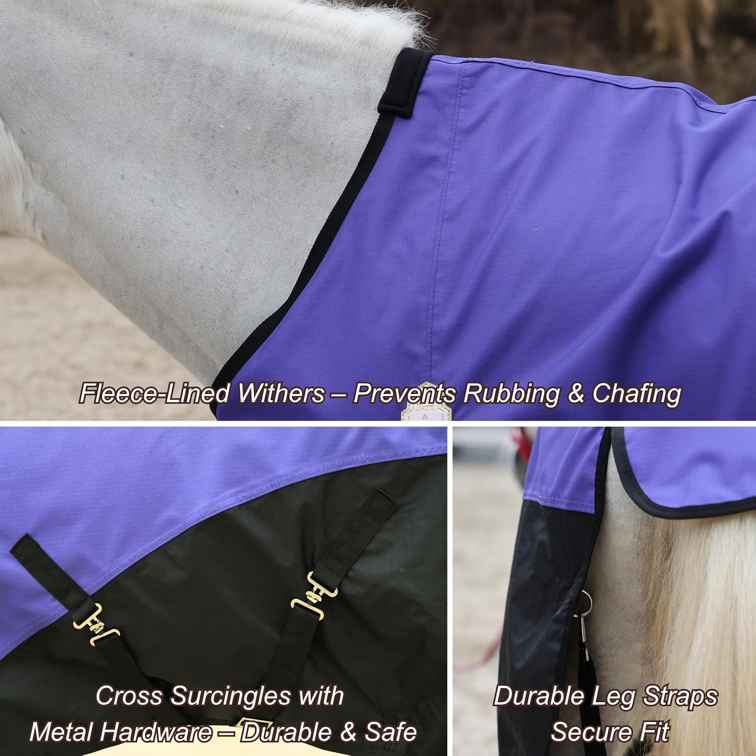 BARN & STABLE 600D Ripstop Lightweight Horse Turnout Sheet No Fill,Water-Resistant & Breathable Horse Blanket for Spring and Mild Weather, with Anti-Rub Fleece Withers - Image 4