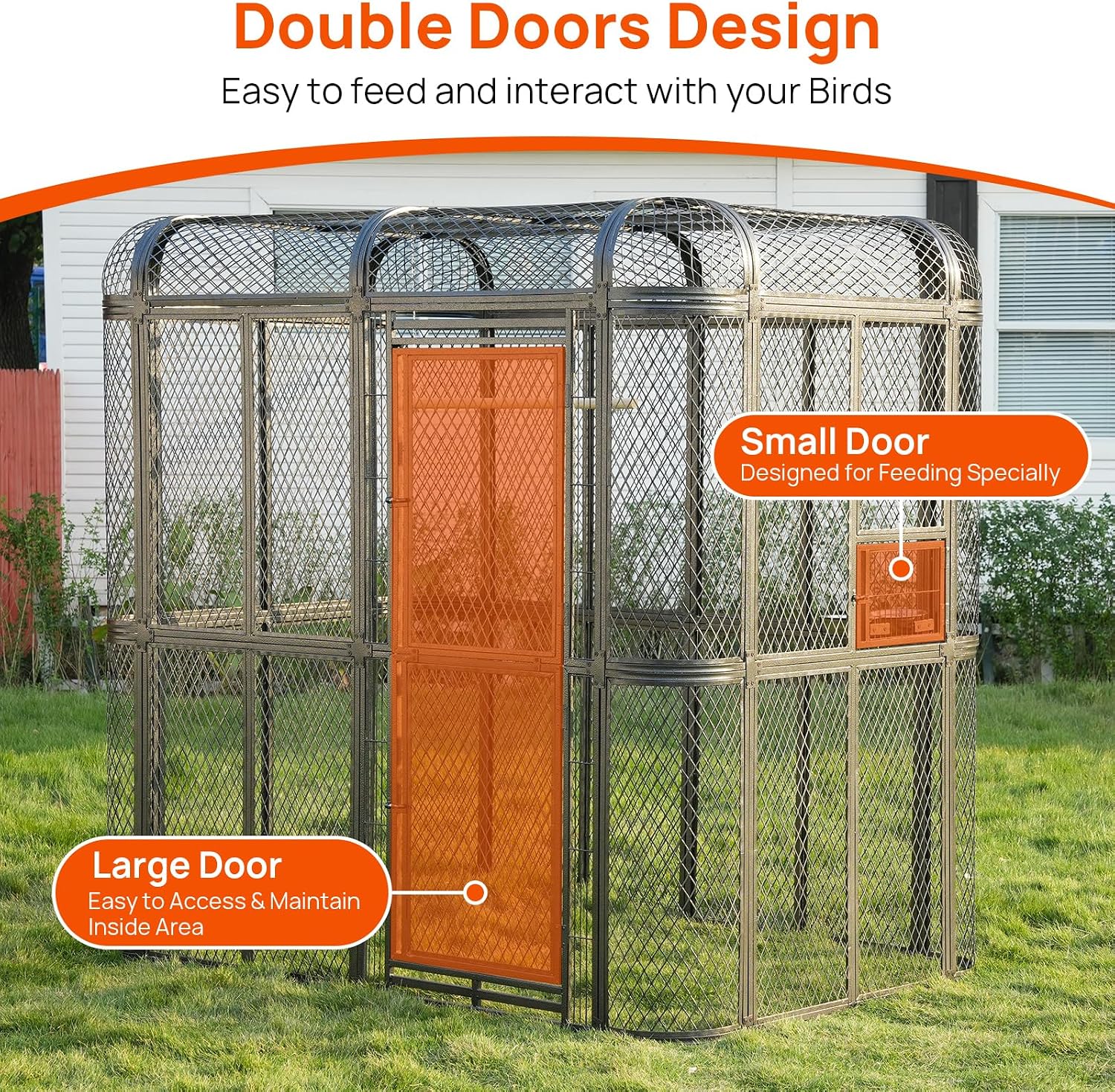 77" Walk-in Bird Cage, Heavy Duty Outdoor Aviary for Macaws | Parrots & Cockatiels Rustproof Carbon Steel, 6.4×3.8×7.95 Ft, Diamond Grid Design - Image 3