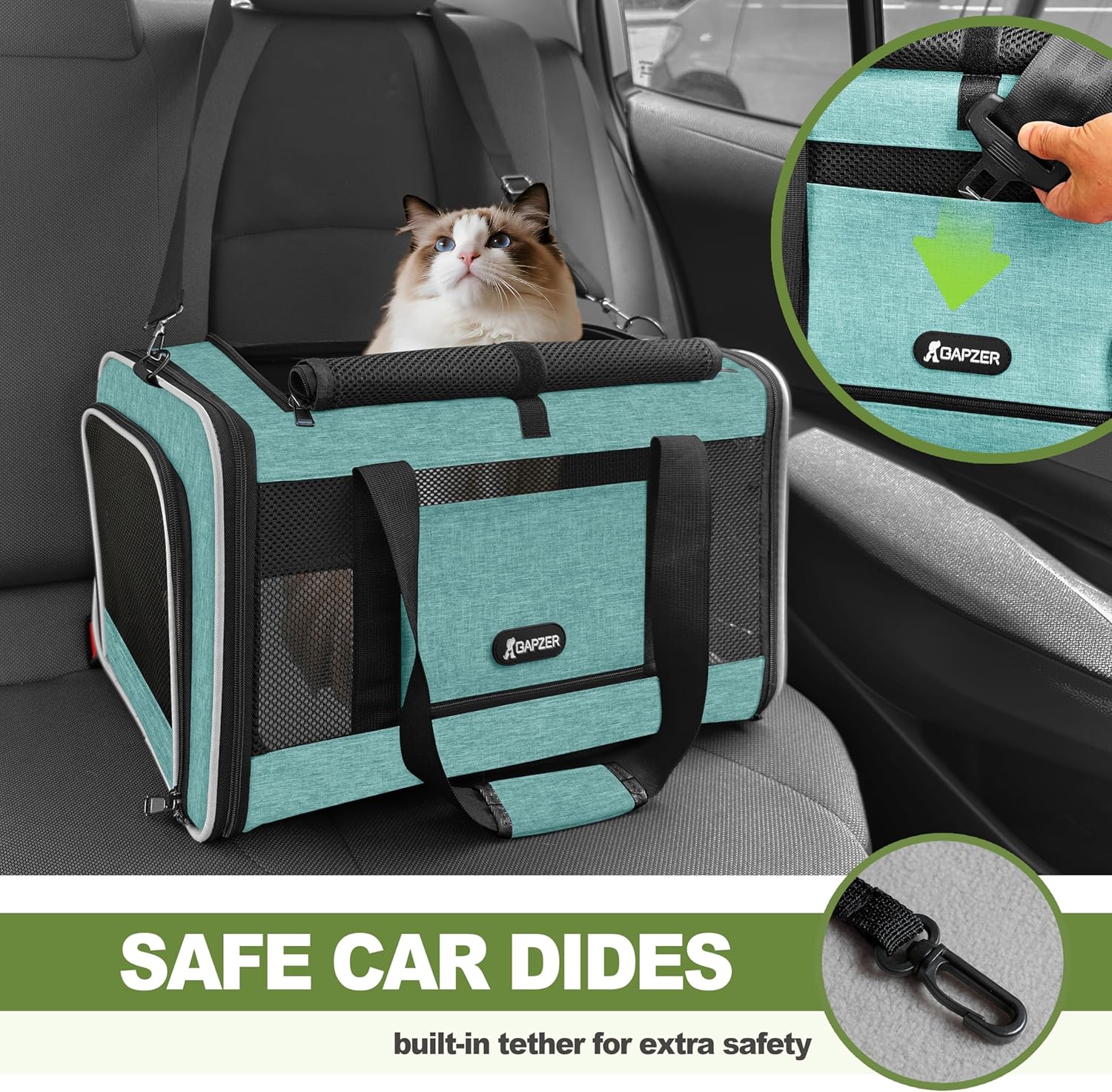 GAPZER Cat Carrier 18"x11"x11" TSA Approved Ventilated Pet Air Travel Cage | Top Open Small Animal Basic Crate, Shih Tzu Dog Softsided Durable Kennel, 4-Mesh-Side Kitty Carry on Case up to 20 lbs Teal - Image 8