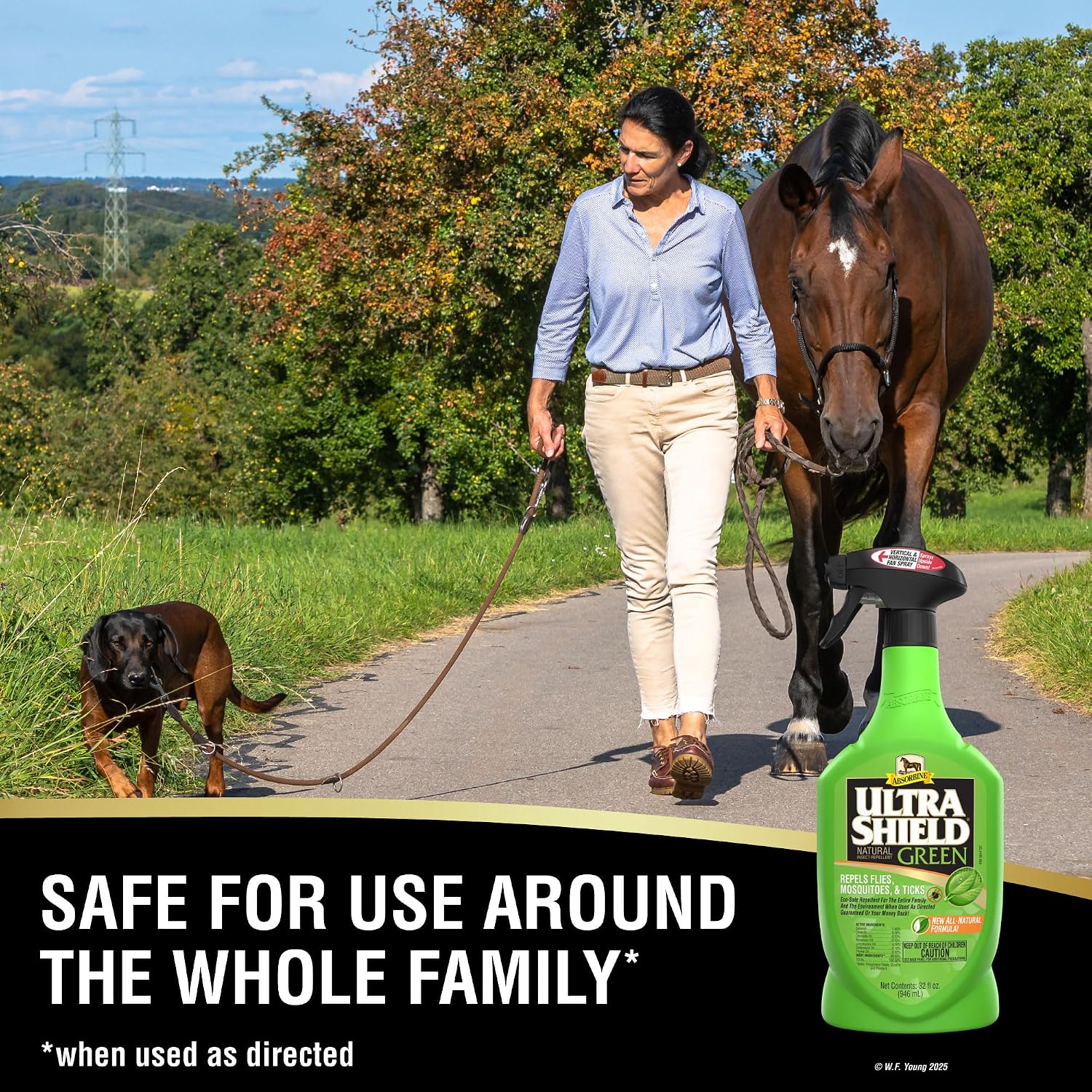 Absorbine UltraShield Green All-Natural Fly & Insect Repellent for Horses & Dogs, Essential Oils Repel & Control, 32oz Spray Bottle - Image 2