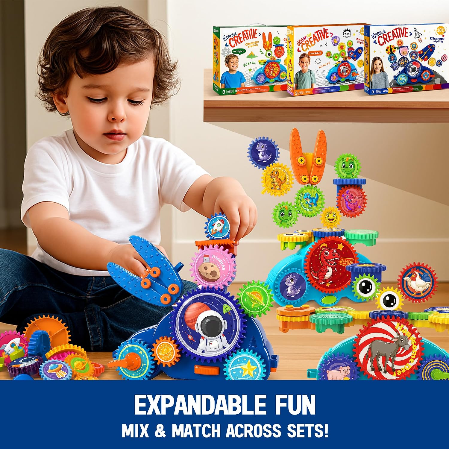 Motorized Spinning Gear Building Toys for Kids, Space Rocket STEM Construction Set, Educational Interlocking Building Blocks Puzzle | Gear Toys for Toddlers Ages 3-8 | Interlocking Building Blocks, Gear Construction Play, Fine Motor Skills, Educational Puzzle Toy for Kids Ages 3-8 - Image 5