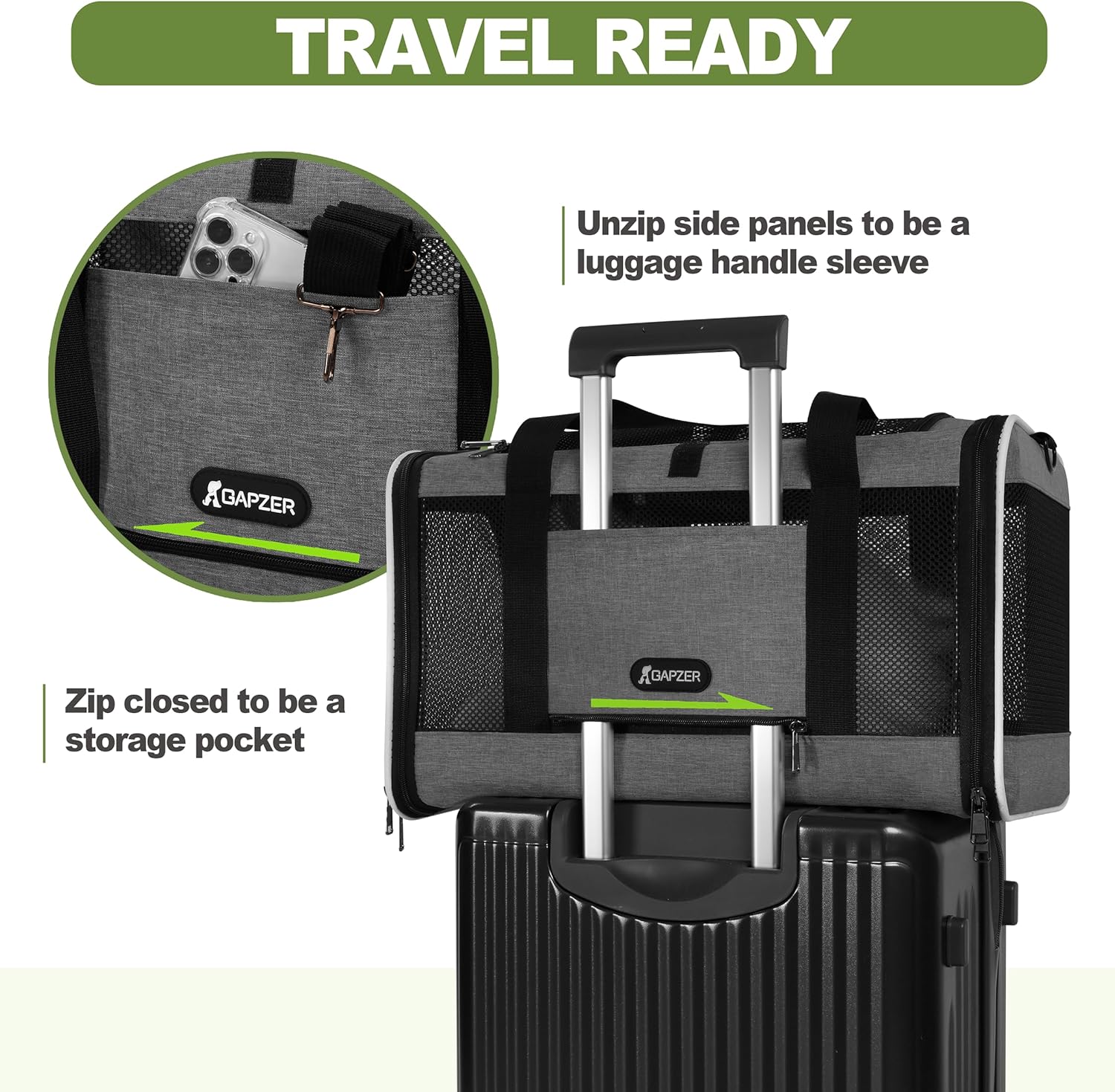 GAPZER Cat Carrier 18x11x11 Top Load, Soft-Sided Pet Travel Bag Over 15 lbs | Collapsible Small Dog Puppy Crate 10 Pound, Small Animal Rabbit Kennel Carrying Case, Kitten Mesh Cage Medium Cat Under 25 lb - Image 5