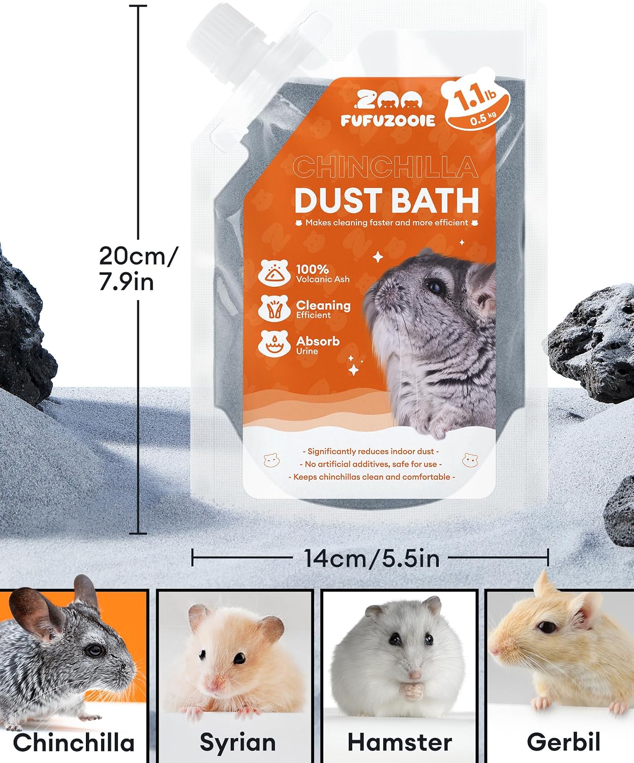 Chinchilla Dust Bath - Gentle Powder for Hamsters & Gerbils, 18oz | Natural sand bath for healthy fur. Safe for chinchillas, hamsters, gerbils & small pets. Gentle, premium dusting powder. - Image 6