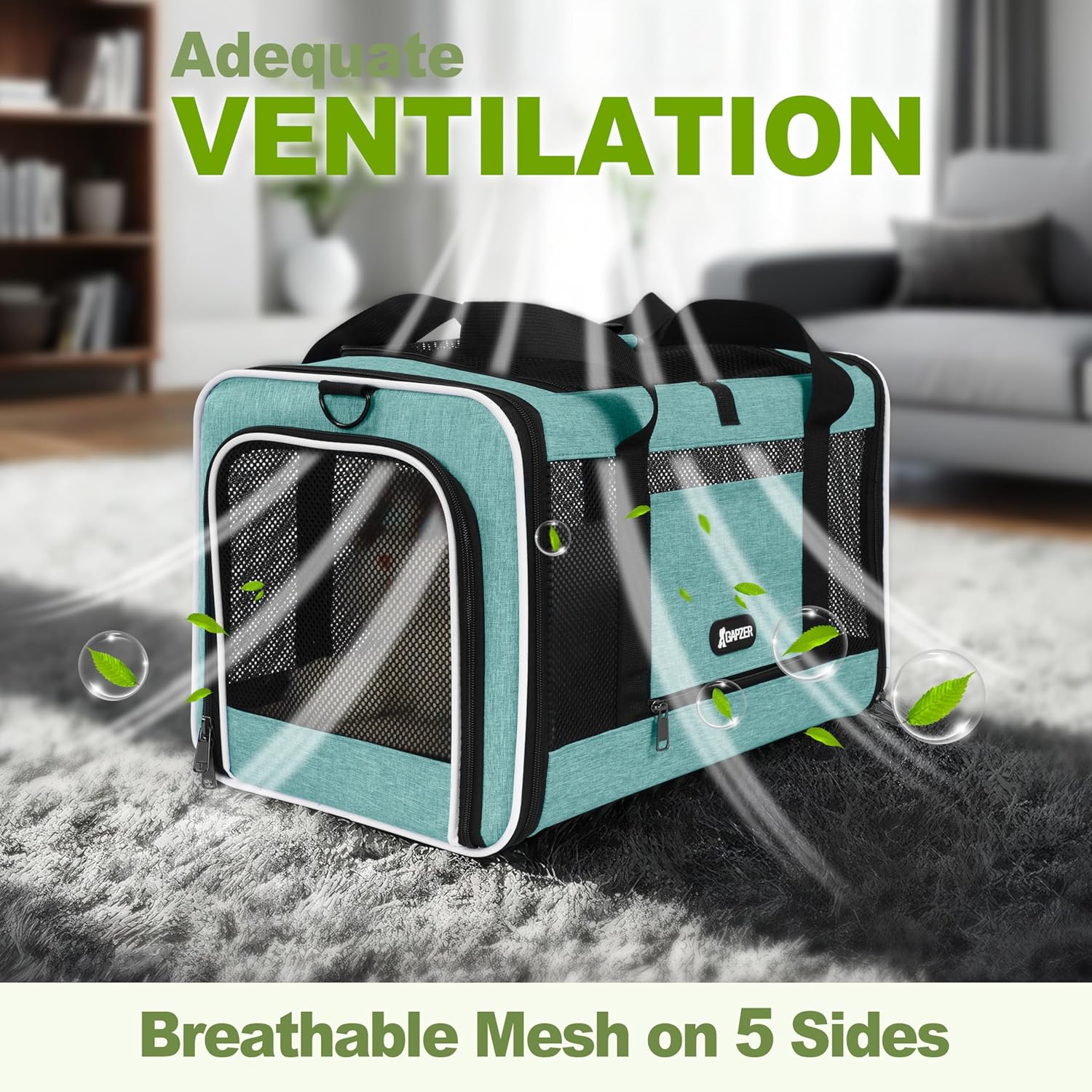 GAPZER Cat Carrier 18"x11"x11" TSA Approved Ventilated Pet Air Travel Cage | Top Open Small Animal Basic Crate, Shih Tzu Dog Softsided Durable Kennel, 4-Mesh-Side Kitty Carry on Case up to 20 lbs Teal - Image 3