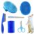 6Pcs Grooming Kit with Brush, Hair Remover, Shampoo Brush, Double-Sided Comb, Nail Clipper and Trimmer for Rabbits, Hamsters, Bunnies, and Guinea Pigs – Blue