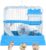 PINVNBY 2-Tier Dwarf Hamster Cage, Travel Portable Guinea Pig Cages Rat Cage and Habitats Small Animal Carrier with Castle House Exercise Wheels, Water Bottle and Food Dish(Blue)
