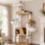 Hey-brother Wooden Cat Tree, Cats Furniture Tower with Spacious Condos, 2 Platforms, Self-Grooming Brush, 2 Cozy Baskets, Full Sisal Scratching Posts, Ladder, 65.8 Inches, White Oak MPJ111BT