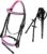 Exion Pink English Bridle with Anatomic Snaffle Noseband & Detachable Flash | Leather Jumping Bridle, Ergonomic Pressure Relief Crownpiece | 16mm Non-Slip Rubber Reins Included | Black Cob Full