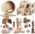 18 Pcs Hamster Cage Accessories, Silent Hamster Wheel, 15 Chew Toys Set, Maze Wood House and Water Bottle Set for Rat Mice Small Animals Habitat (Harmony Wooden Style)
