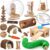 Hamster Cage Accessories & Habitat Set, Wooden 3 Room Maze House, Adjustable Silent Wheel, Water Bottle Set, Log Tunnel Tube & Chew Toys, 19 Pcs Complete Kit for Dwarf Hamster Gerbil Mouse