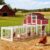 Large Chicken Coop with Run, Outdoor Hen House with 4 Sectionable Nesting Boxes, Poultry Duck House for 4-10 Chickens with 5 Perches, Leakproof Pull-on Tray and Ramp, Red