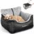 BurgeonNest Dog Car Seat for Small Dogs, Soft Pet Car Travel Home Bed Under 25 lbs, Fully Detachable and Washable Cat Booster Carseats with Storage Pockets and Clip-On Leash Portable Carrier,Black