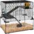 PawHut Large Hamster Cage with Deep Tempered Glass Bottom, 3 Tiers Hamster Tank with Running Wheel, Hut, Water Bottle, Dish, Rat Cage for Syrian, Dwarf, Gerbils, Mouse, 23.5″ x 16″ x 22.5″, Black