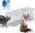 Large Live Animal Trap Cage Humane Collapsible Trap | Galvanized Iron Outdoor Foldable Animal Cage for Raccoons Foxes Coyotes Stray Dogs Armadillos